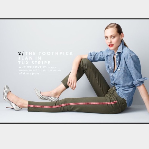 J.Crew Toothpick olive skinny crop with red stripe - Picture 2 of 6